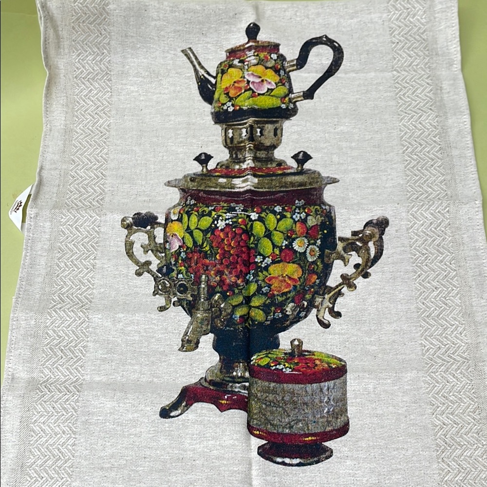 New Floral Samovar Tea Cotton/Linen Towel made in Belorussia